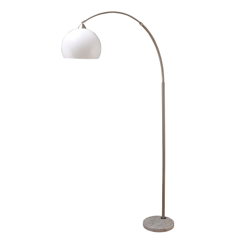 Ore International 76"H Modern Silver Arc Floor Lamp On White Marble Base