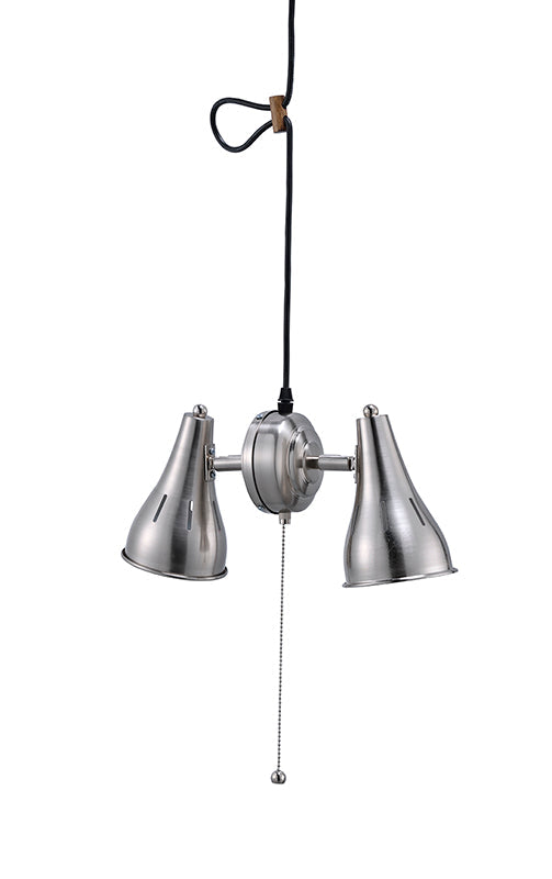 Ore International 7"H Dual Brush Silver Adjustable Metal Cone Pull String Pendant Light