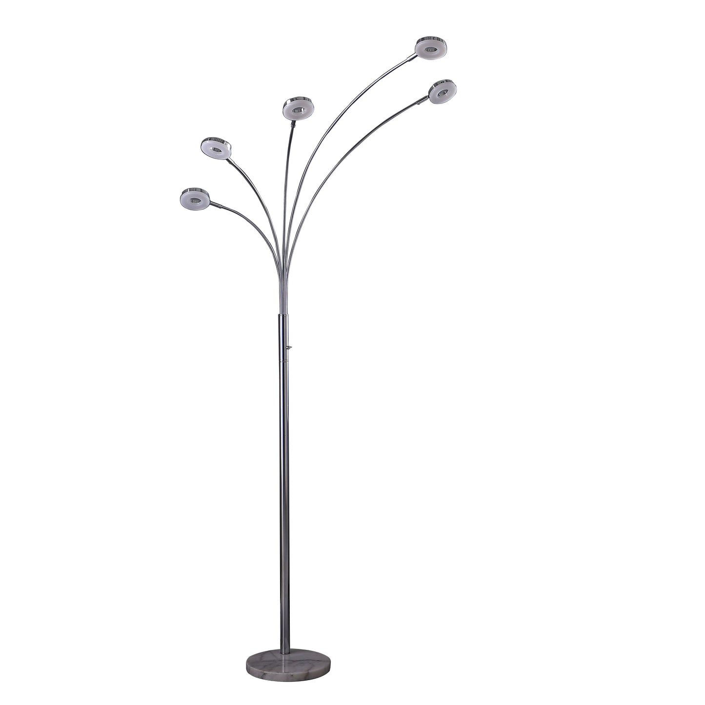 Ore International 80"H Avery 5-Arm Aluminum Chrome LED Semi Arc Floor Lamp