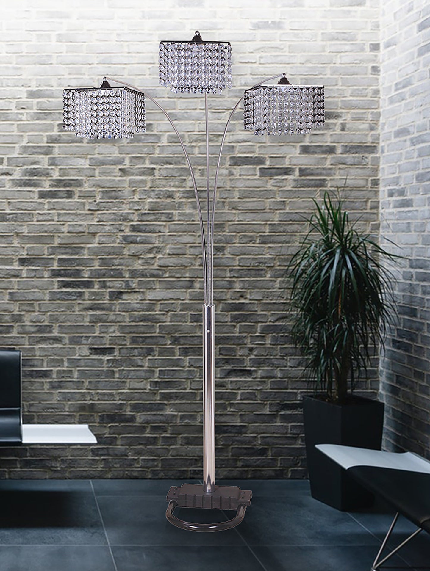 Ore International 84"H 3-Crystal Inspirational Arch Floor Lamp