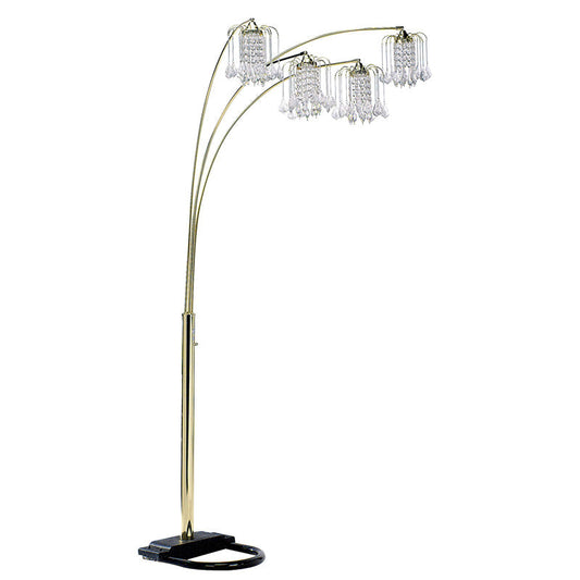 Ore International 84"H Polished Brass-Finish Floor Lamp With Crystal-Like Shad