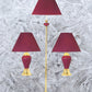 Ore International Ceramic & Brass Table And Floor Lamp Set Of 3 In Burgundy