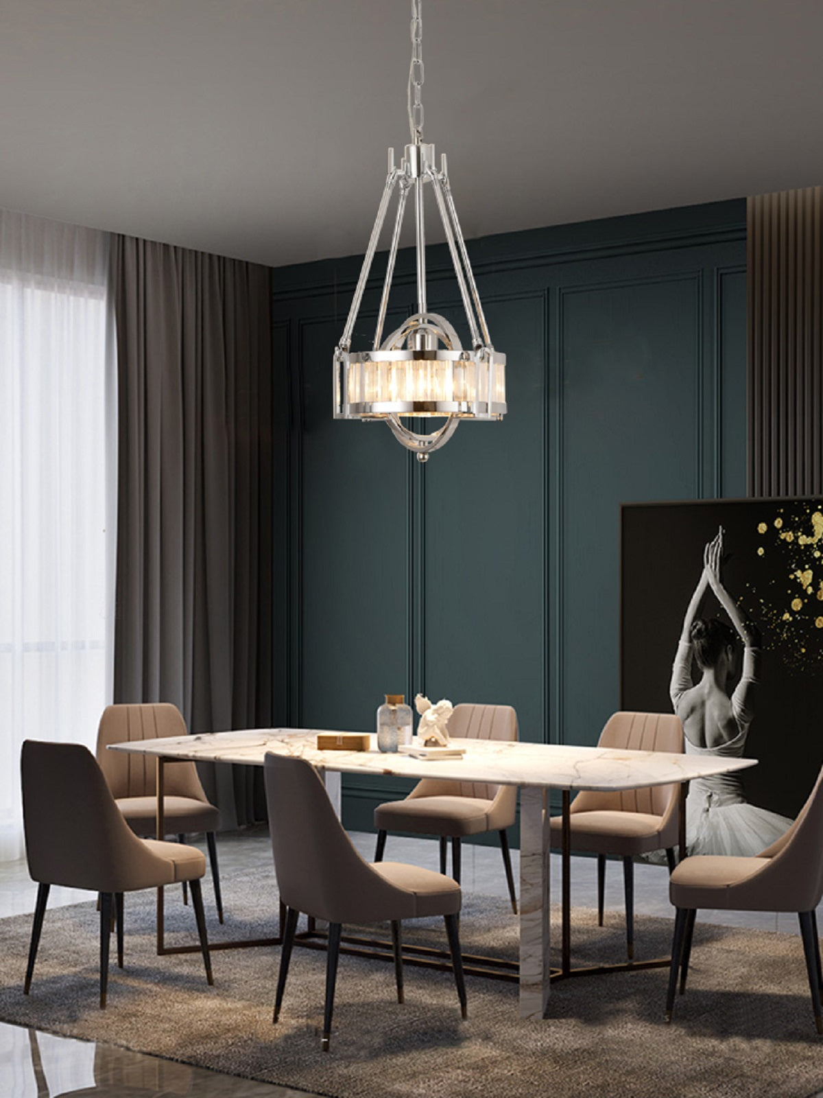 Pasargad Home Bistro 13" Chrome Metal & Glass Pendant Light