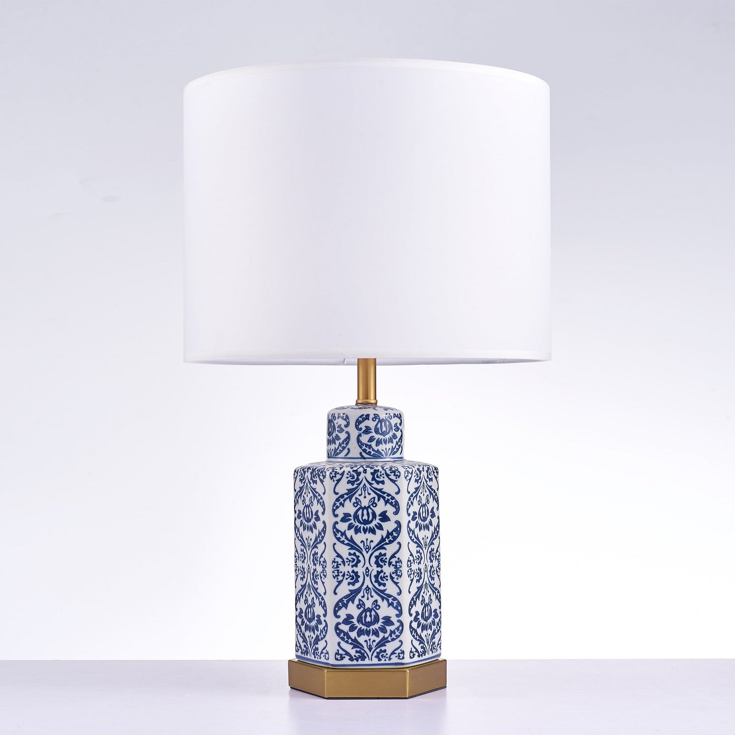 Pasargad Home Destro 14" White & Blue Ceramic Table Lamp
