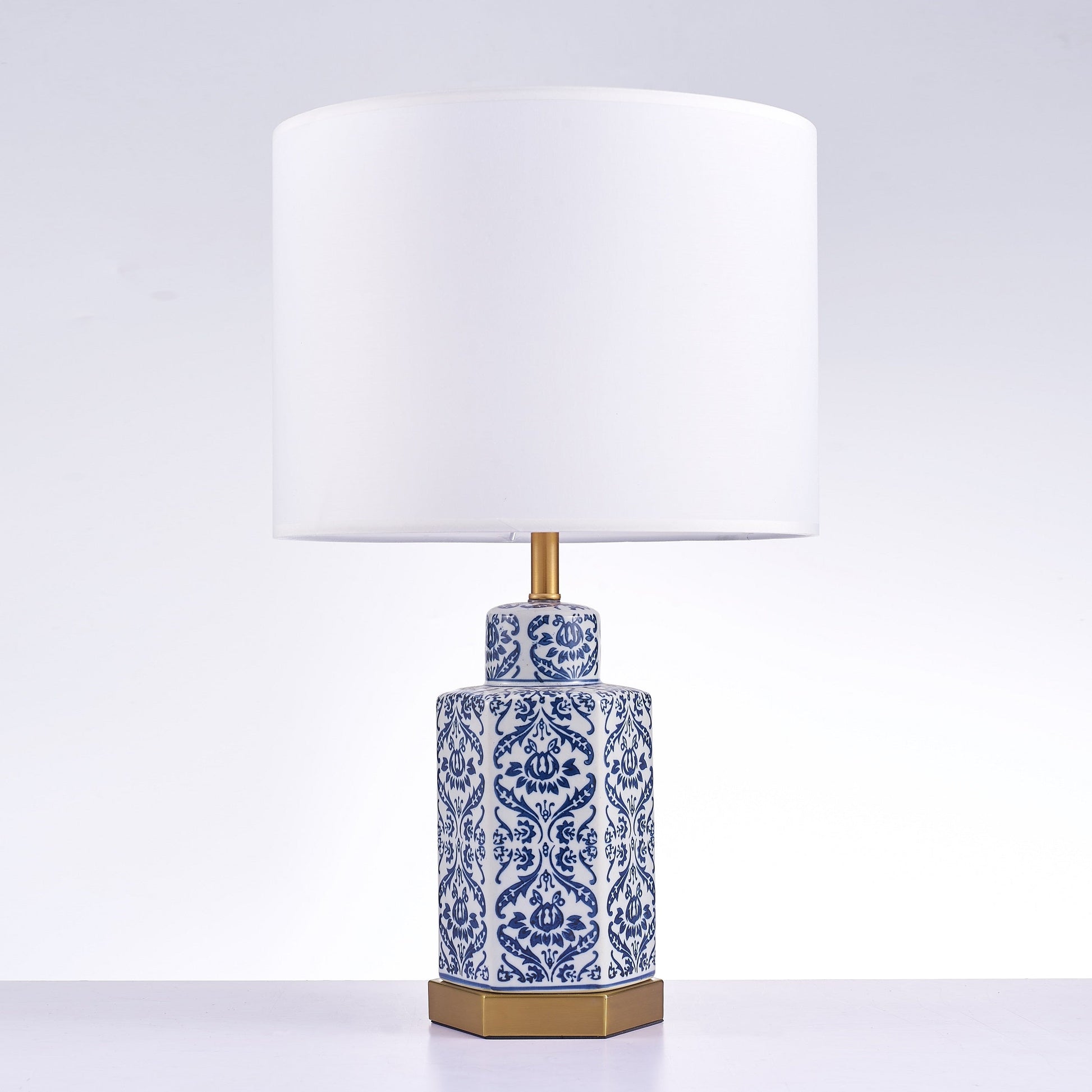 Pasargad Home Destro 14" White & Blue Ceramic Table Lamp