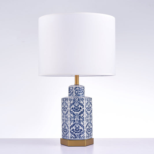 Pasargad Home Destro 14" White & Blue Ceramic Table Lamp