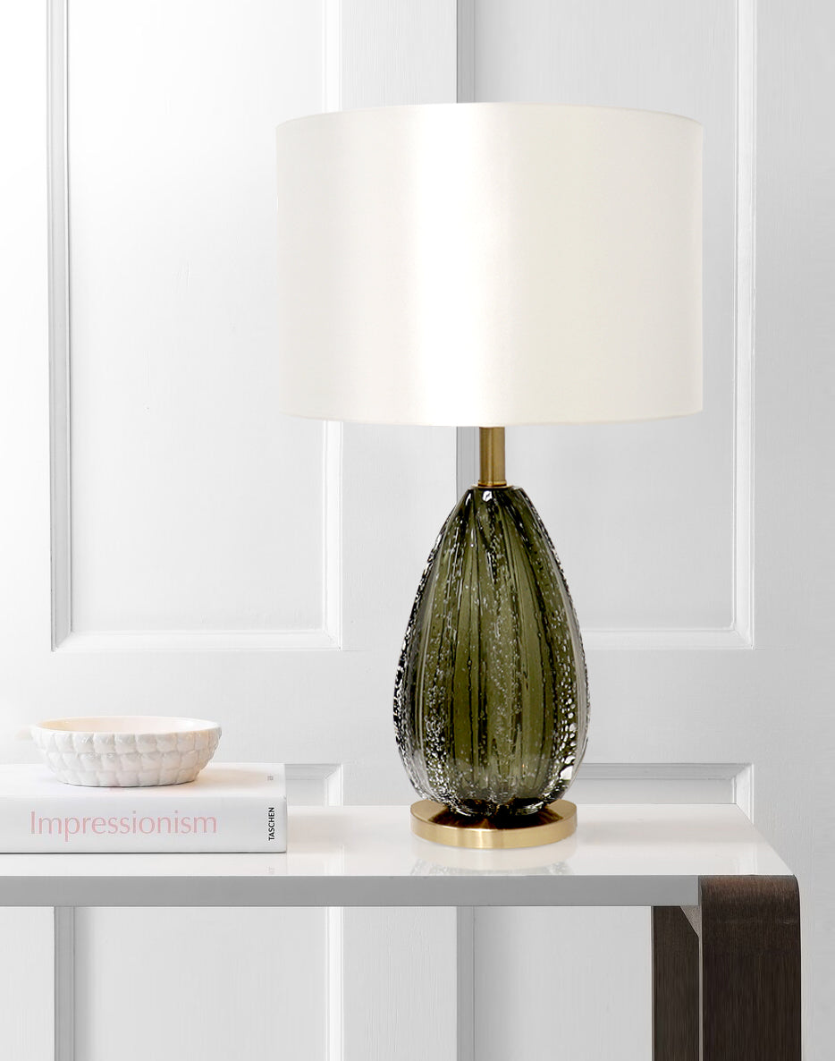 Pasargad Home Felicia 15" White & Green Glass Modern Table Lamp