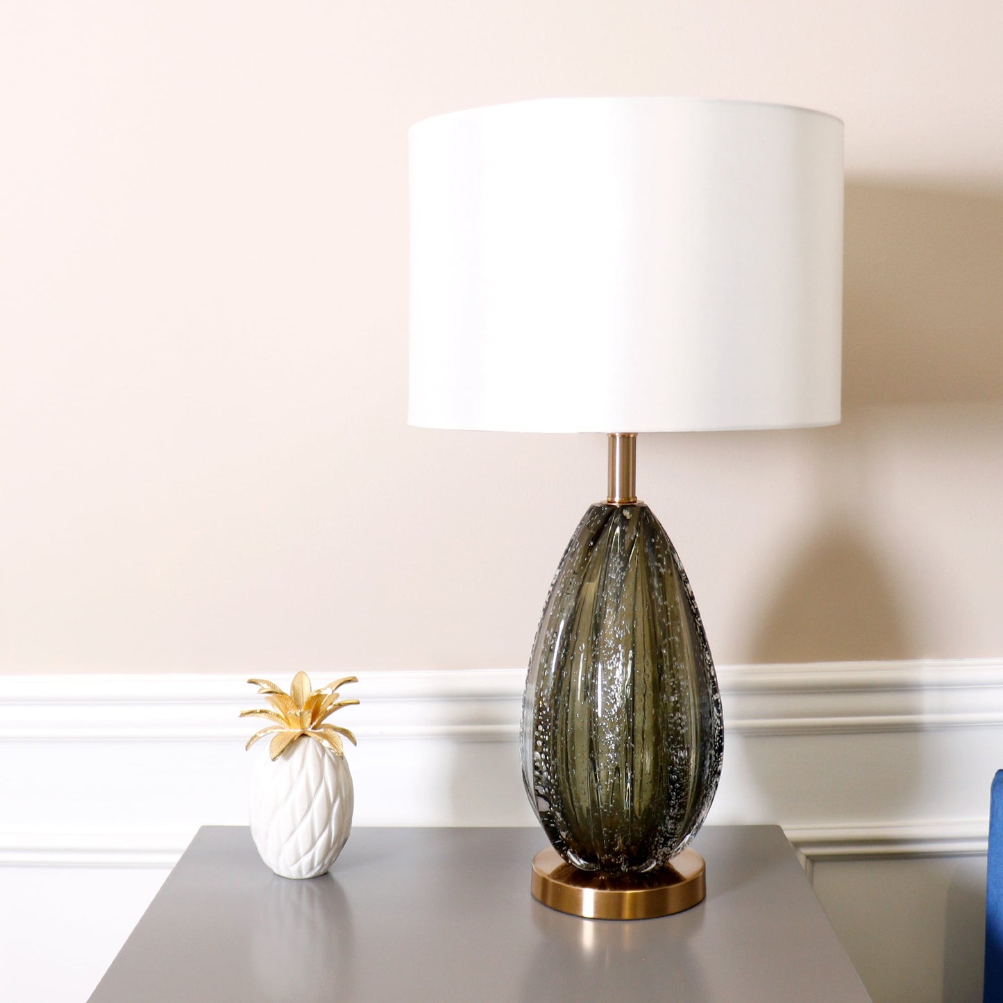 Pasargad Home Felicia 15" White & Green Glass Modern Table Lamp