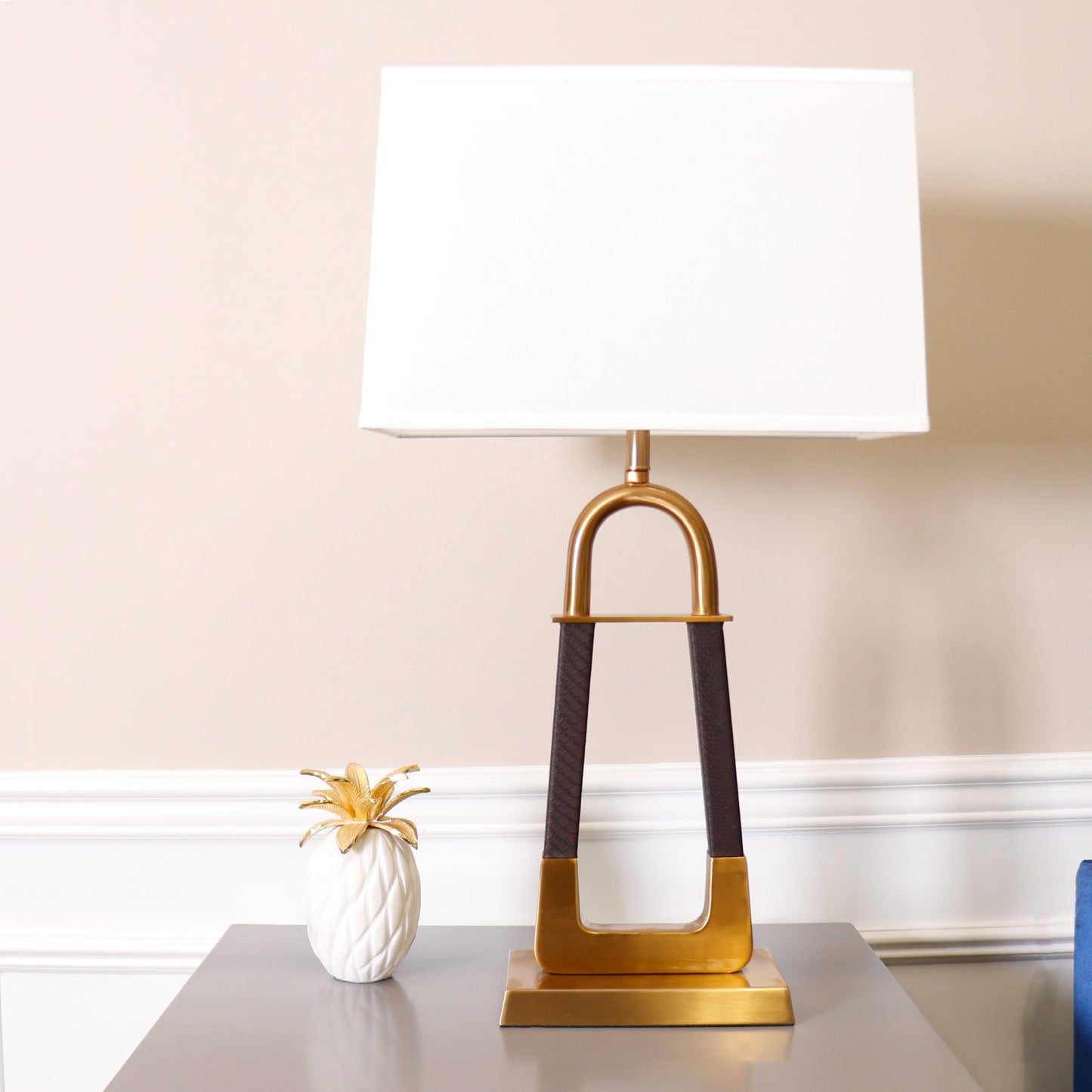 Pasargad Home Majestic 16" Modern White & Gold Metal Table Lamp