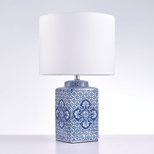 Pasargad Home Margaret 11" White & Blue Ceramic Table Lamp