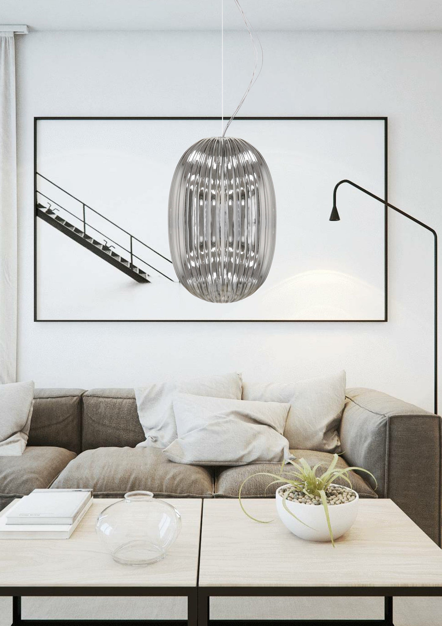 Pasargad Home Seraphina 12" Silver Glass & Steel Pendant Light