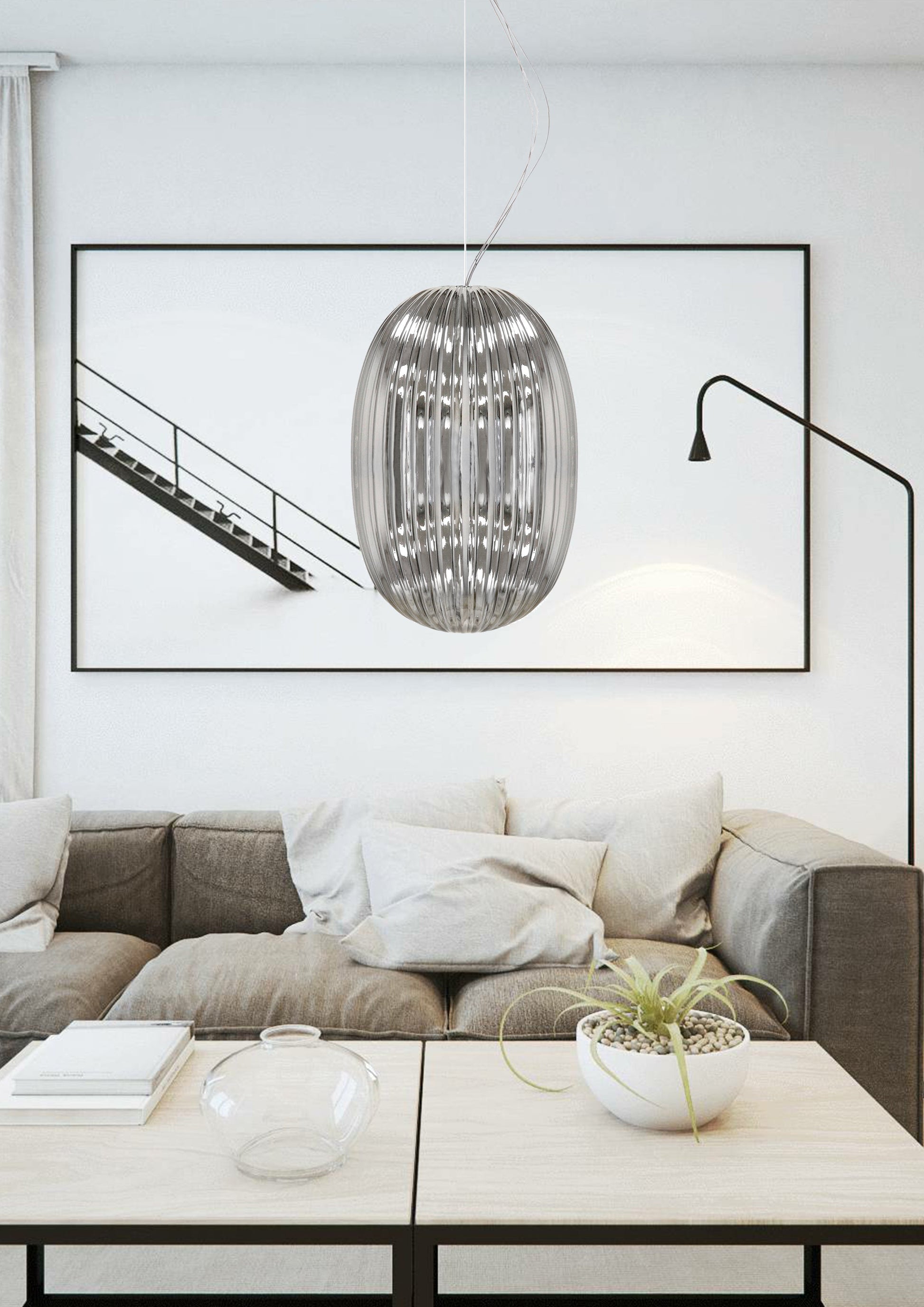 Pasargad Home Seraphina 12" Silver Glass & Steel Pendant Light