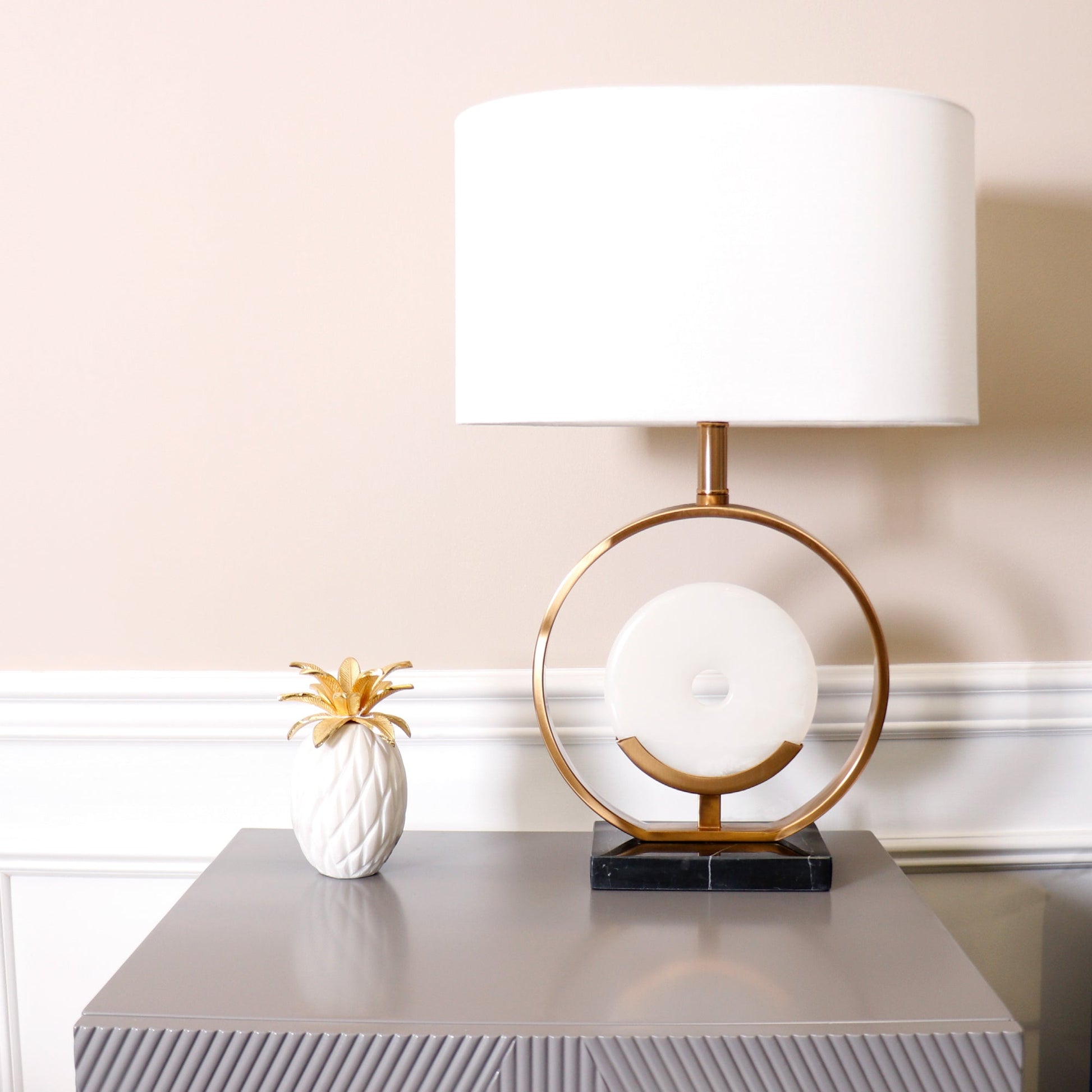 Pasargad Home Sphere 17" White Marble & Metal Modern Table Lamp