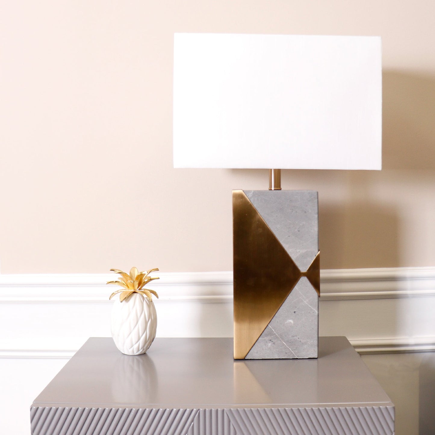 Pasargad Home Triumph 16" Grey Marble & Gold Metal Modern Table Lamp