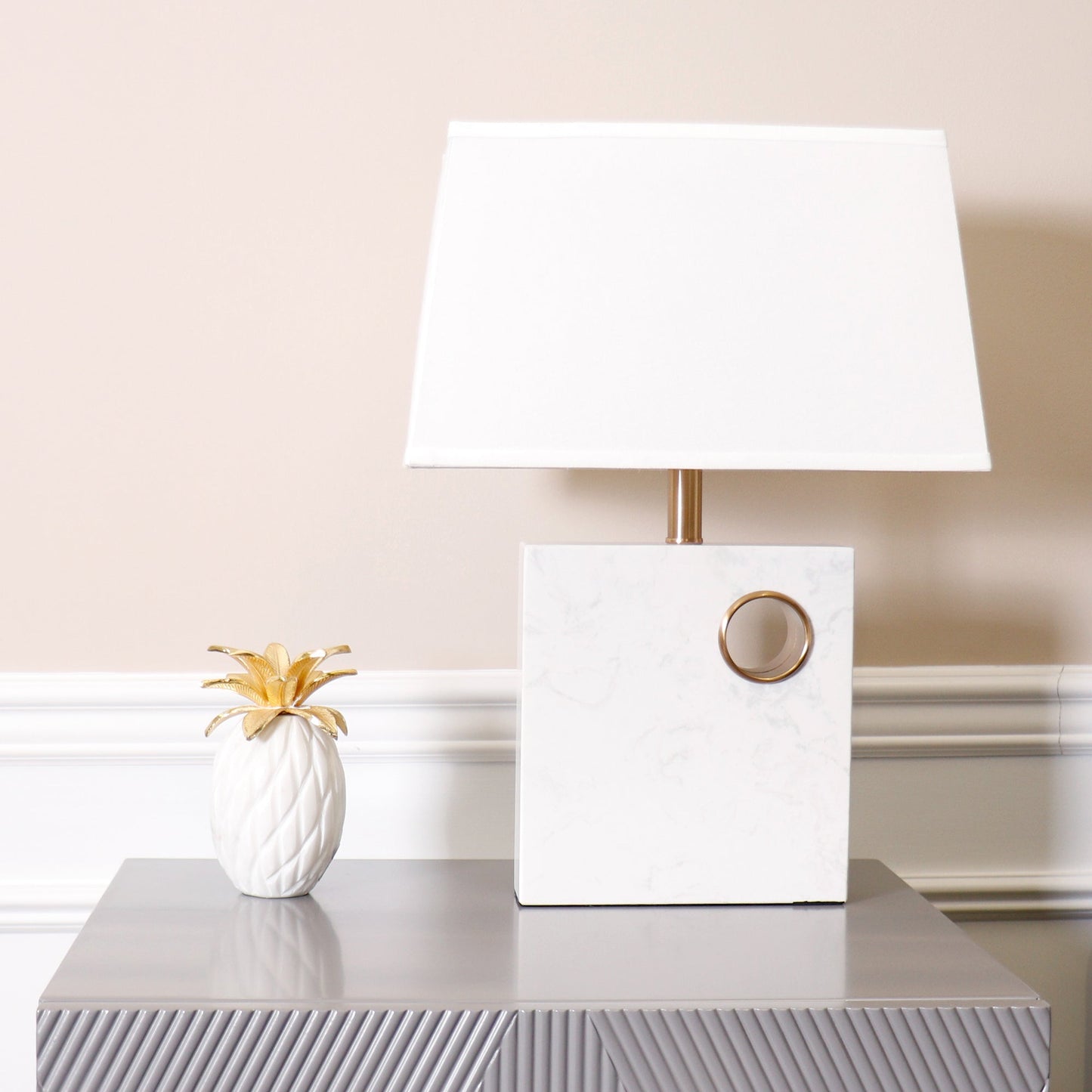 Pasargad Home Verona 17" White & Gold Marble Table Lamp