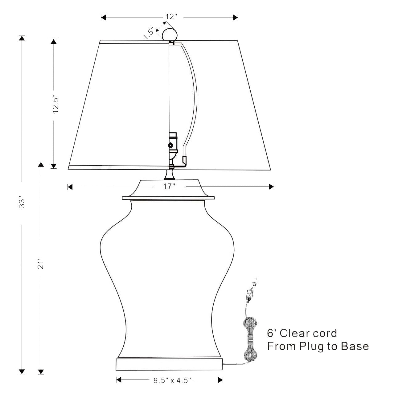 Port 68 Baldwin White Table Lamp with White Rectangle Softback Shade