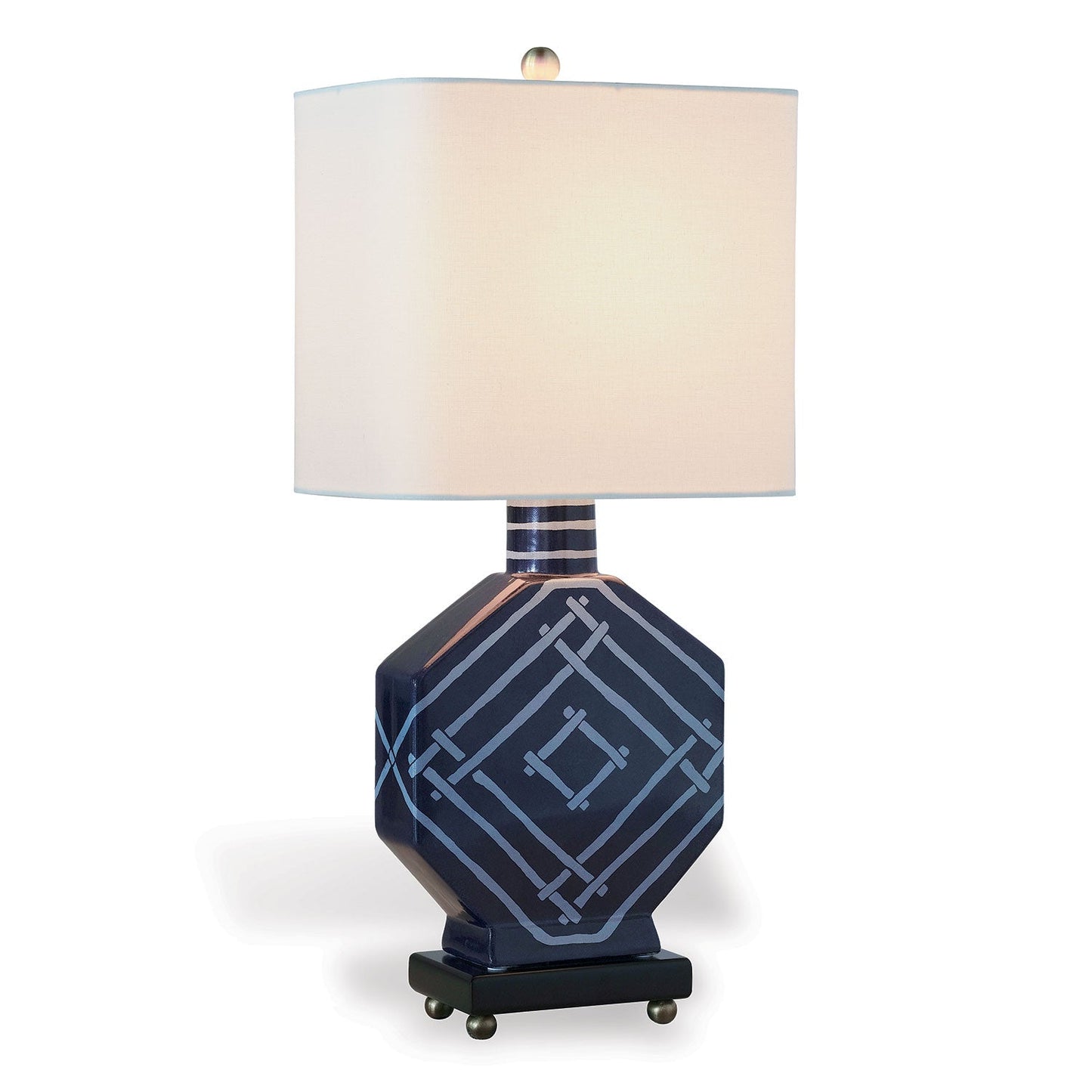 Port 68 Bamboozled Indigo Table Lamp with White Rectangle Hardback Shade