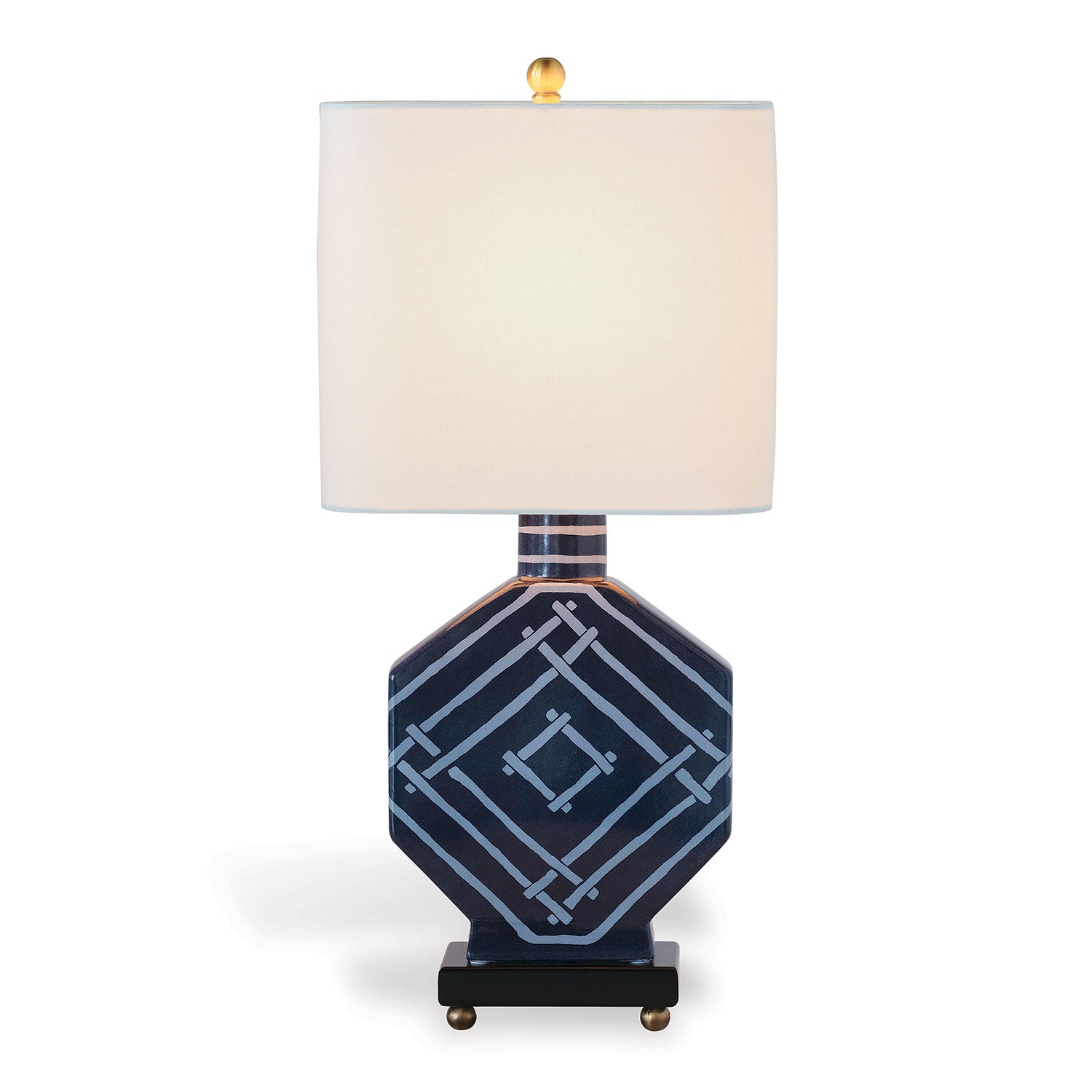 Port 68 Bamboozled Indigo Table Lamp with White Rectangle Hardback Shade