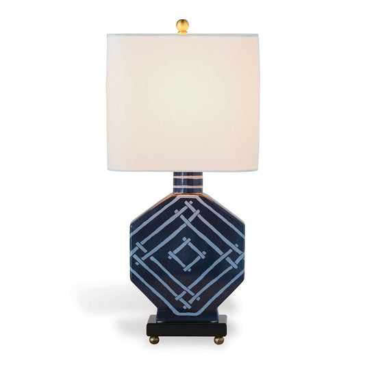 Port 68 Bamboozled Indigo Table Lamp with White Rectangle Hardback Shade