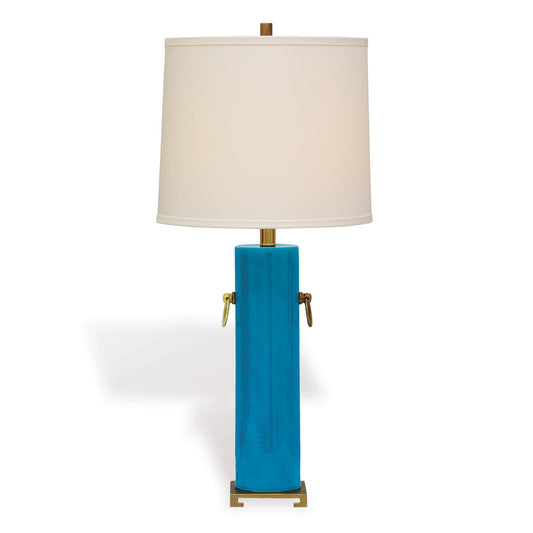 Port 68 Beverly 32" x 14" Turquoise Porcelain Table Lamp With 3-Way Switch and Round Drum Hardback Shade