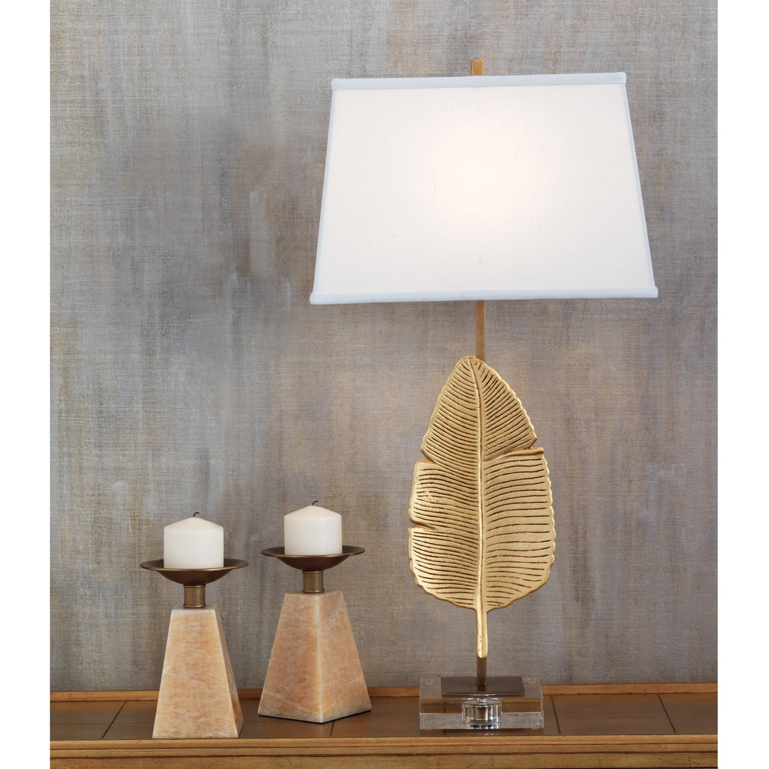 Port 68 Biscayne Gold 32" Modern Tropical Table Lamp with White Rectangle Softback Shade