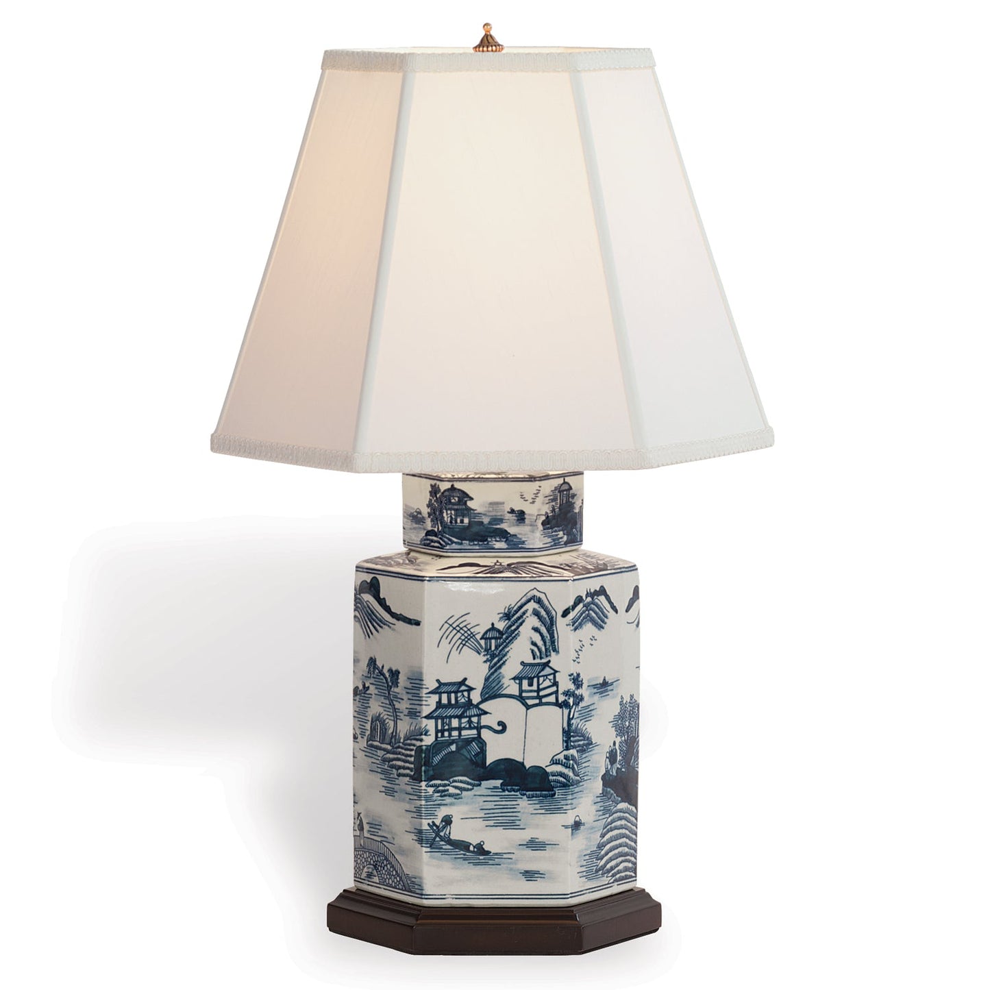 Port 68 Canton Blue Hexagon Table Lamp with White Softback Shade