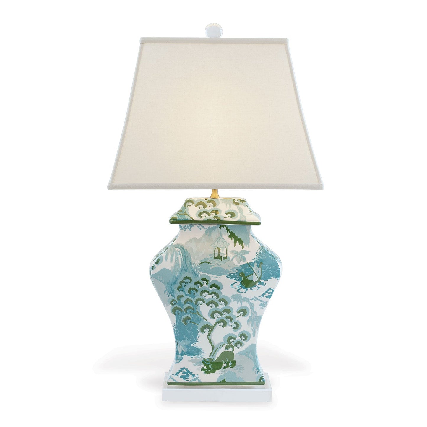 Port 68 Canton Celadon Narrow Jar Rectangle Table Lamp with White Softback Shade