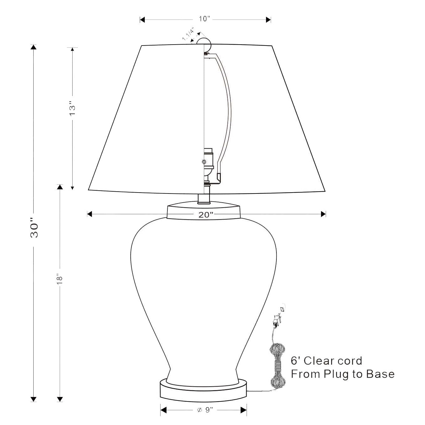 Port 68 Carlyle Cream White Table Lamp with Round Hardback Shade