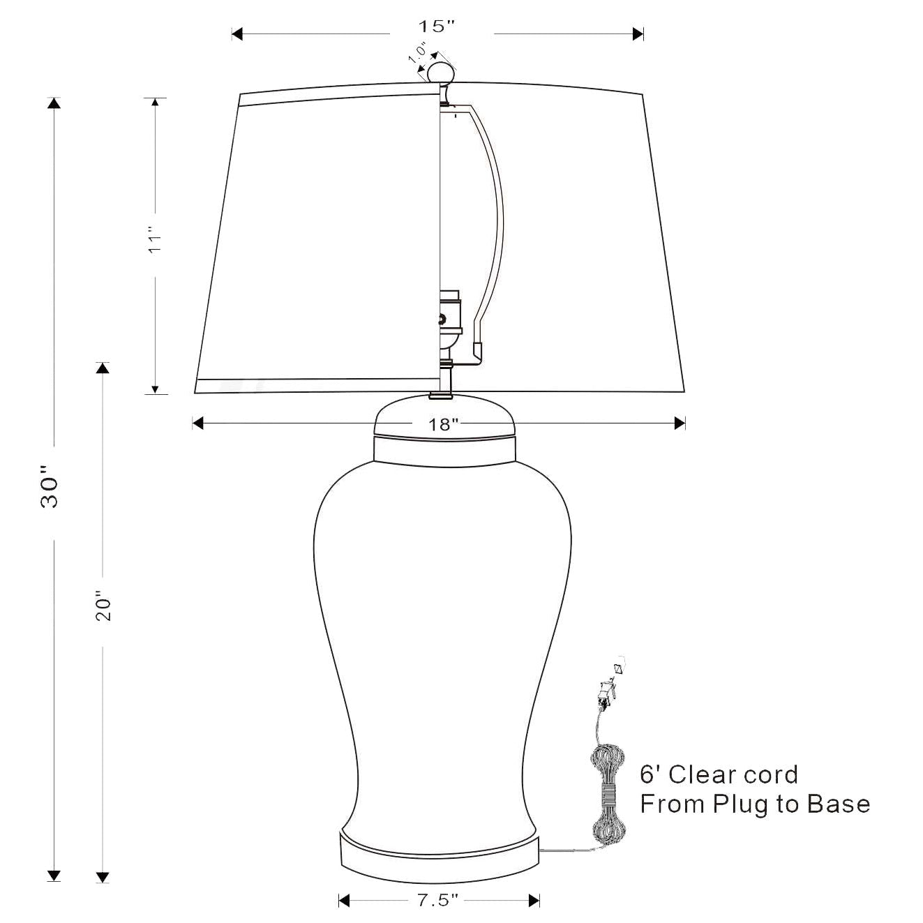 Port 68 Charlotte Black Floral Table Lamp with White Hardback Shade