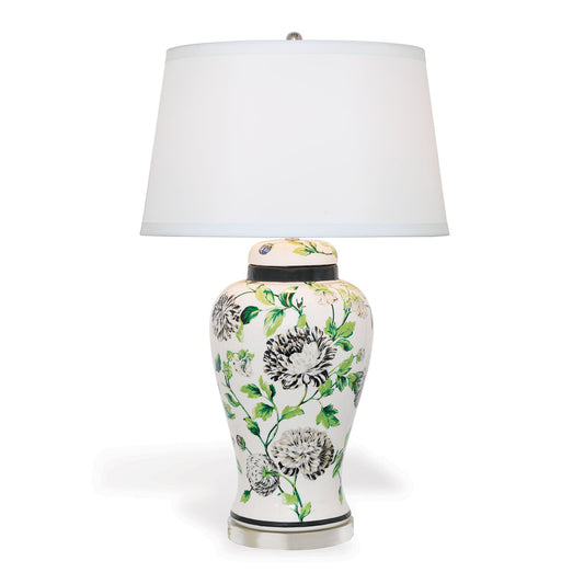 Port 68 Charlotte Black Floral Table Lamp with White Hardback Shade