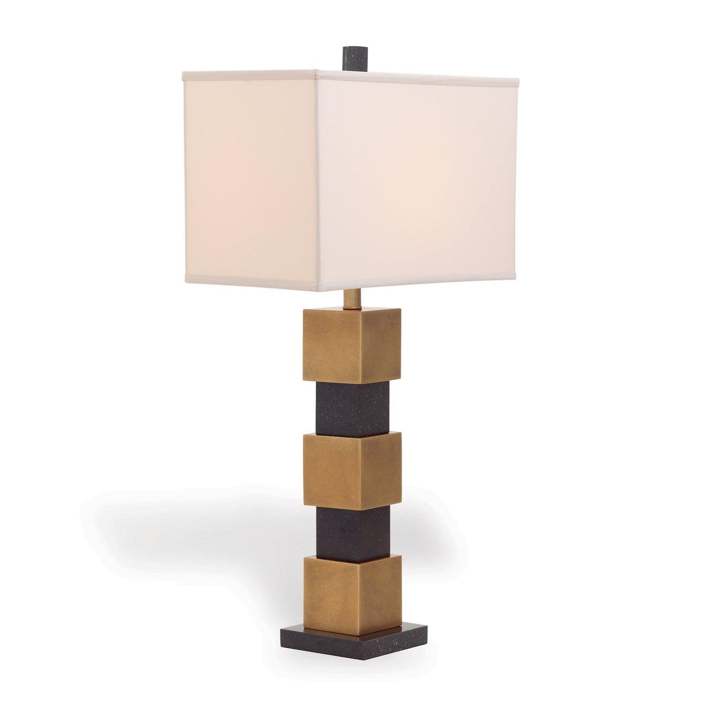 Port 68 Chicago Aged Brass Table Lamp with Beige Rectangle Softback Shade