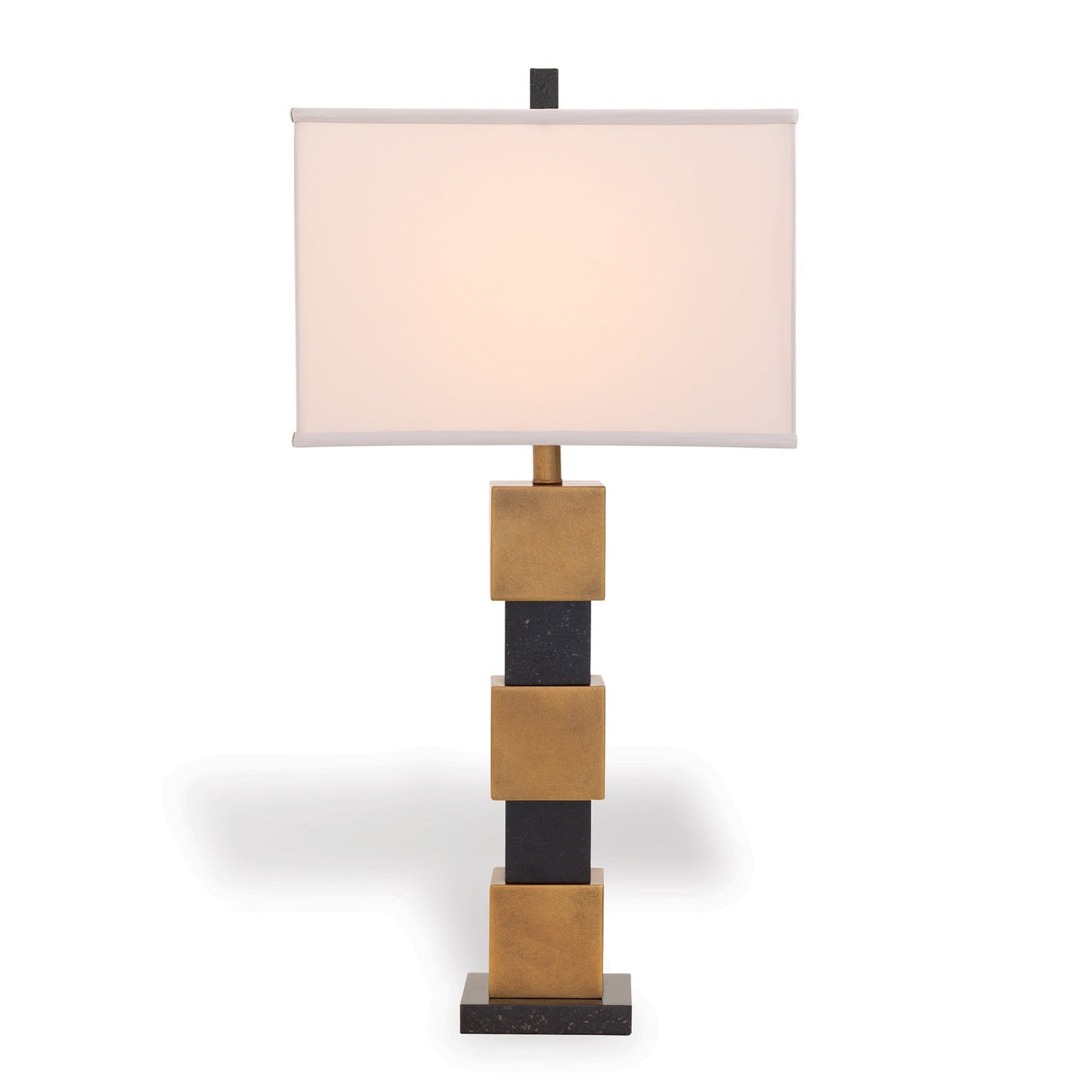 Port 68 Chicago Aged Brass Table Lamp with Beige Rectangle Softback Shade