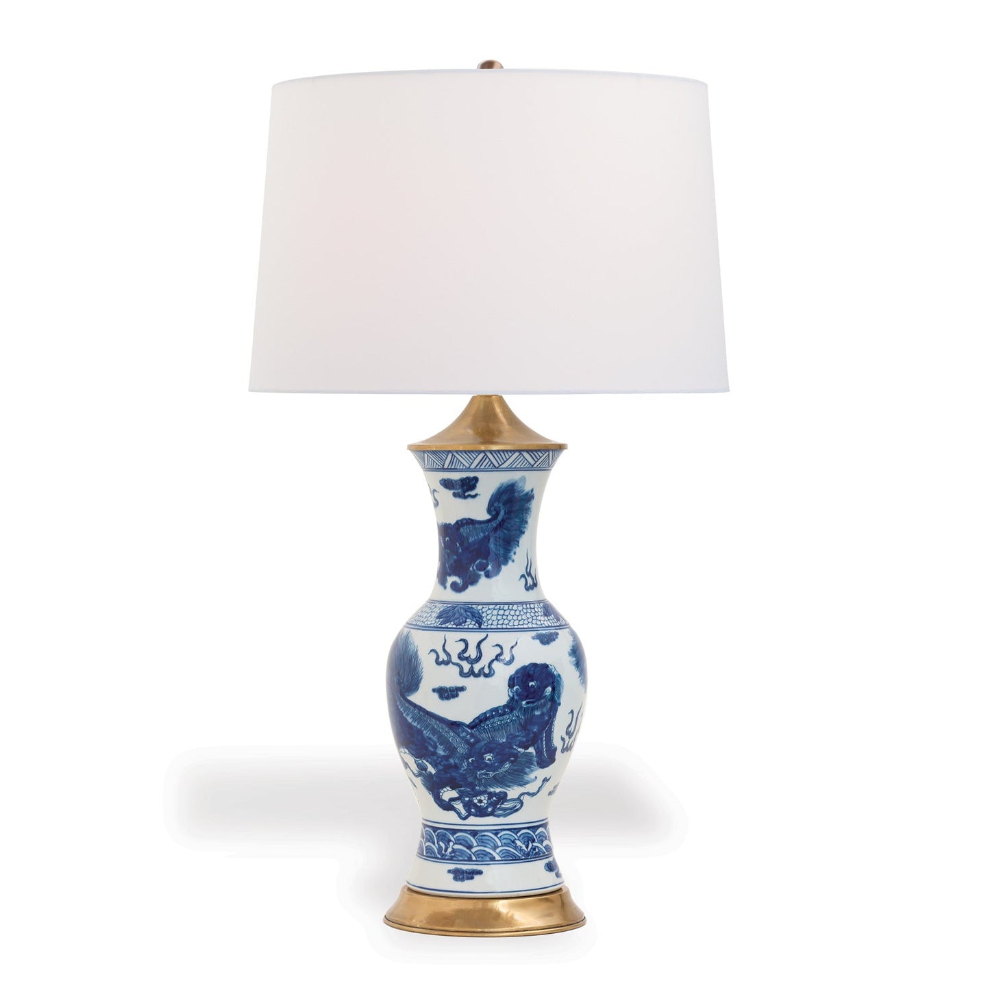 Port 68 Chow Blue Table Lamp with Ivory Round Drum Hardback Shade