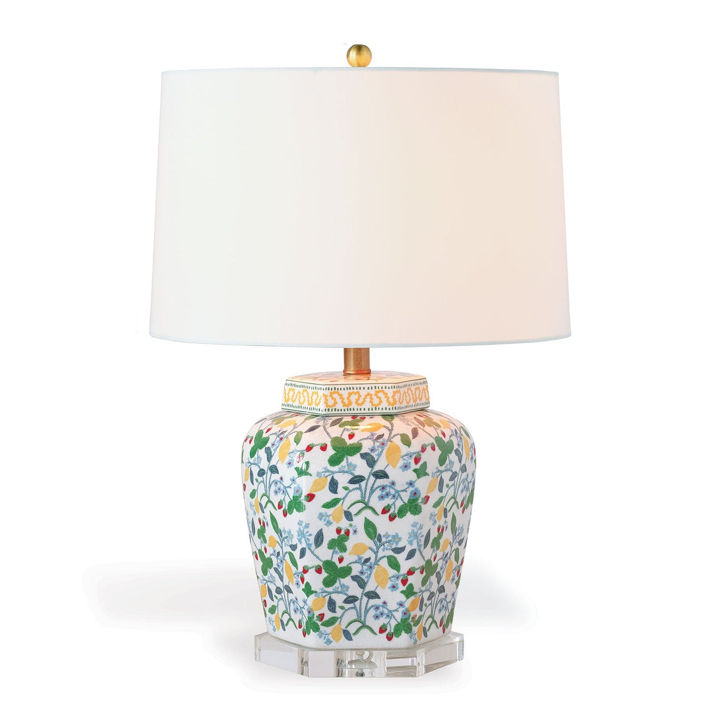 Port 68 Crewel Summer Table Lamp with White Round Hardback Shade