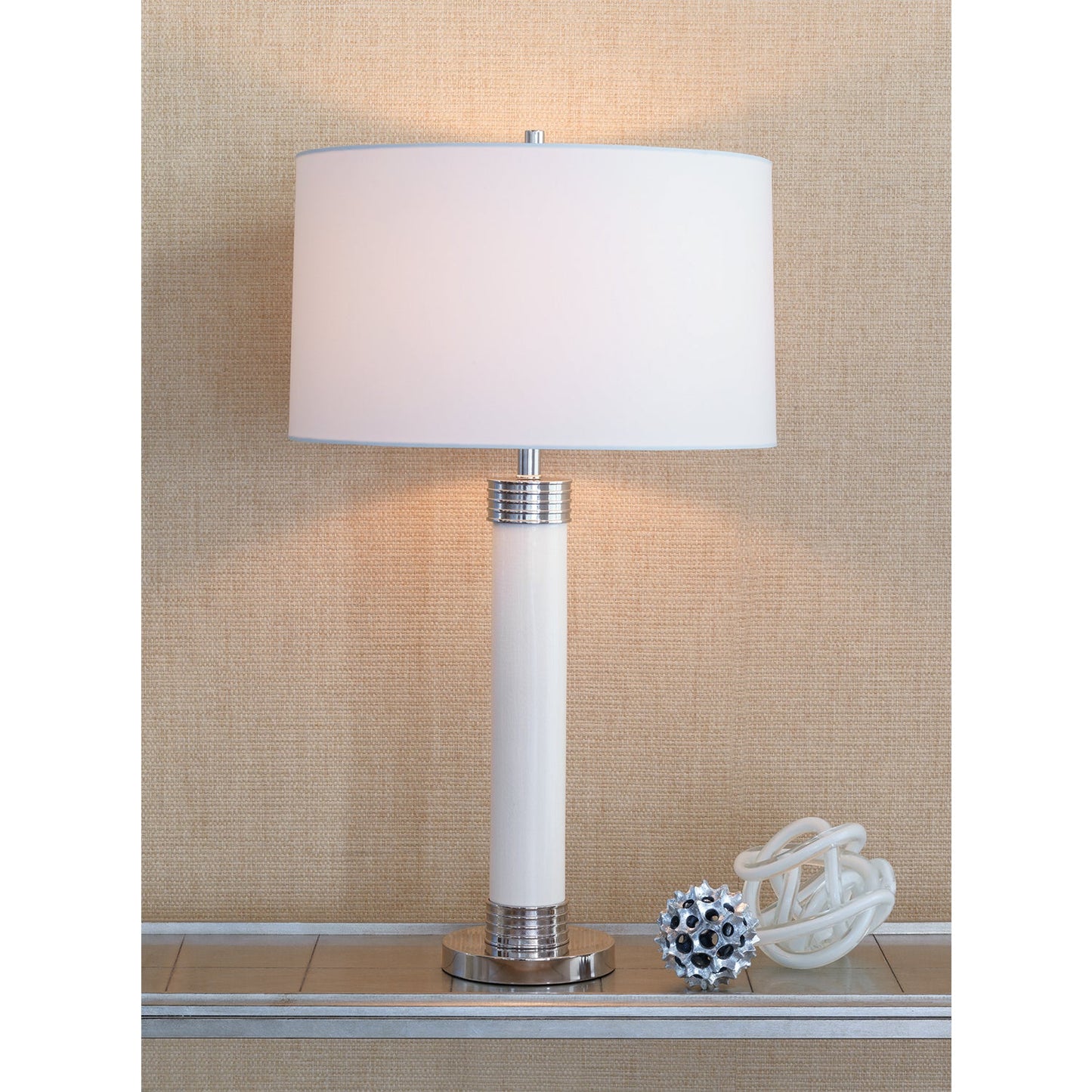 Port 68 Dearborn Cream 31" Table Lamp with White Round Drum Hardback Shade