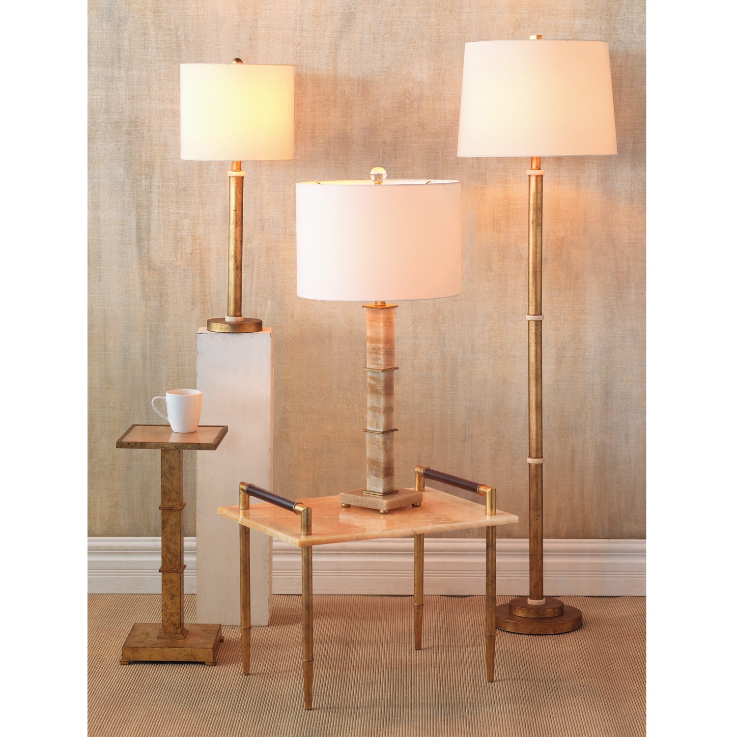 Port 68 Delfern Gold Buffet Set of 2 Table Lamp with Beige Hardback Shade