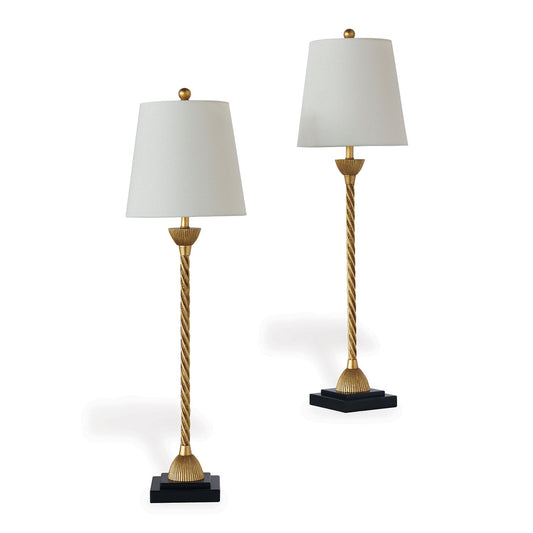 Port 68 Delfern Gold Buffet Set of 2 Table Lamp with White Hardback Shade