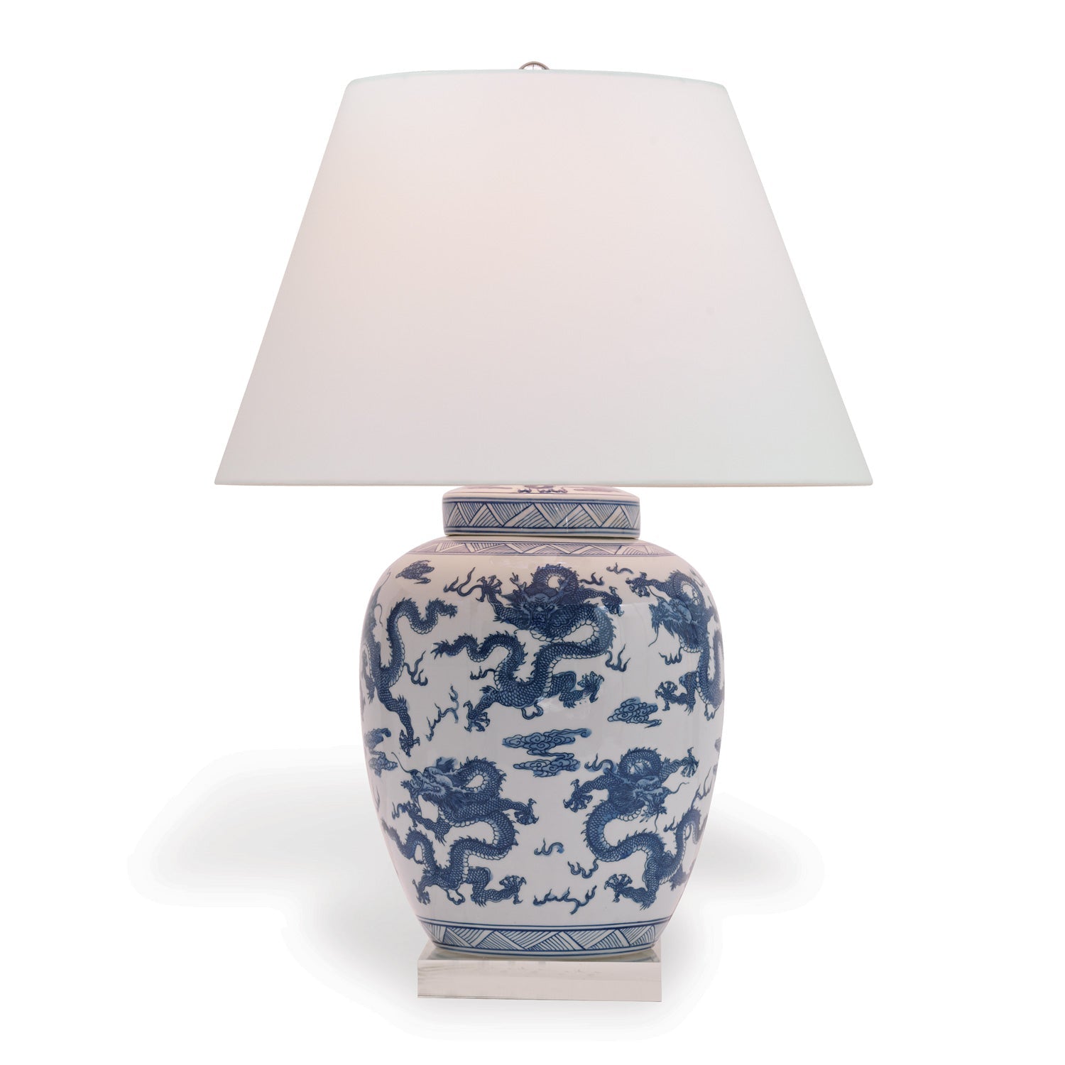 Port 68 Dragon Navy Table Lamp with White Hardback Shade