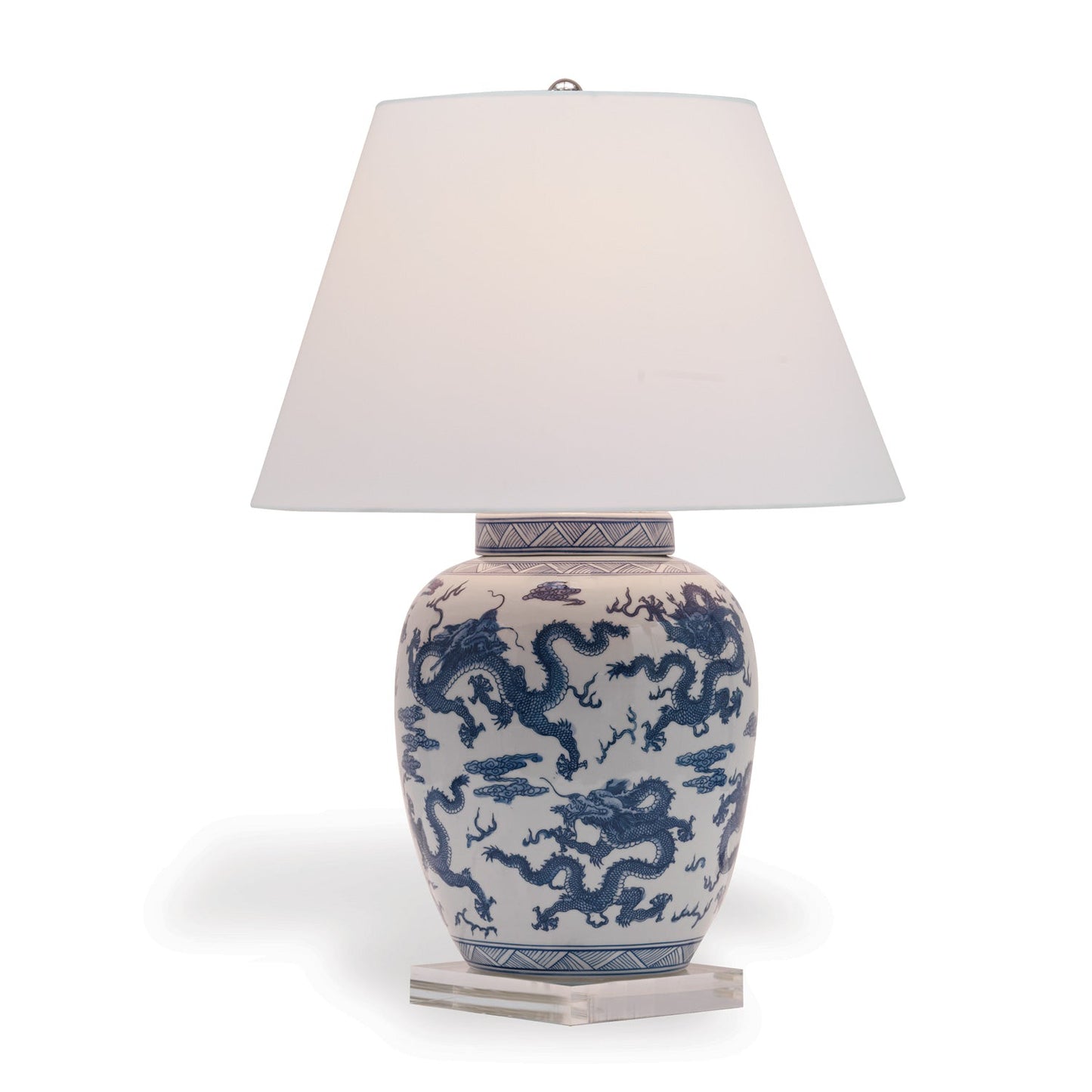 Port 68 Dragon Navy Table Lamp with White Hardback Shade