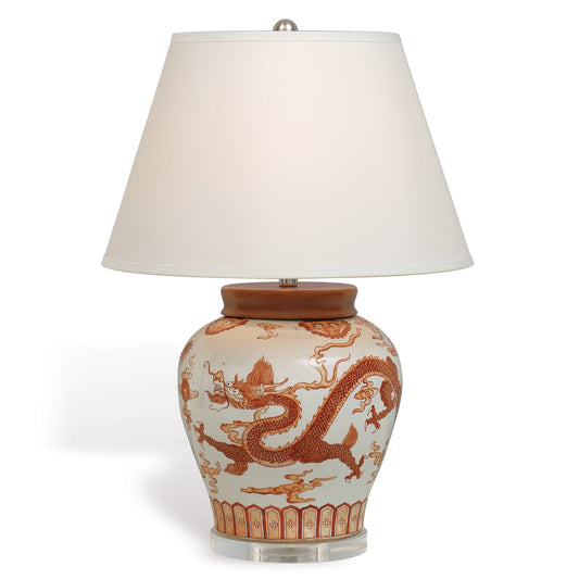 Port 68 Dragon Spice Table Lamp with White Round Drum Hardback Shade