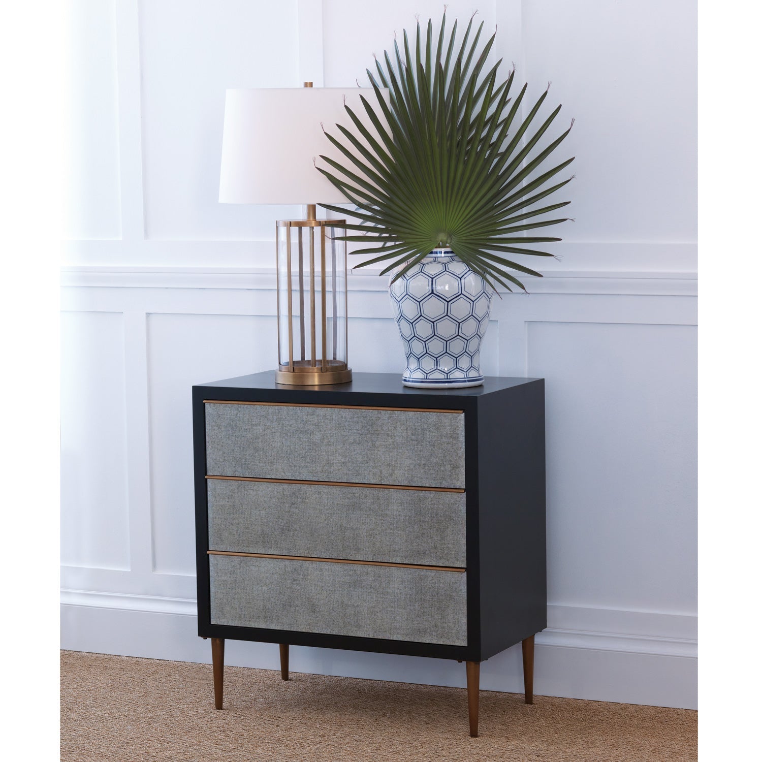 Port 68 Edgewater Aged Brass Modern Table Lamp with Round Drum Hardback Shade