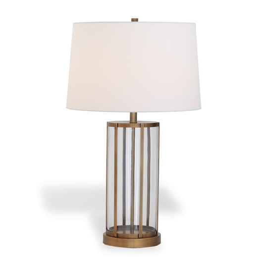 Port 68 Edgewater Aged Brass Modern Table Lamp with Round Drum Hardback Shade