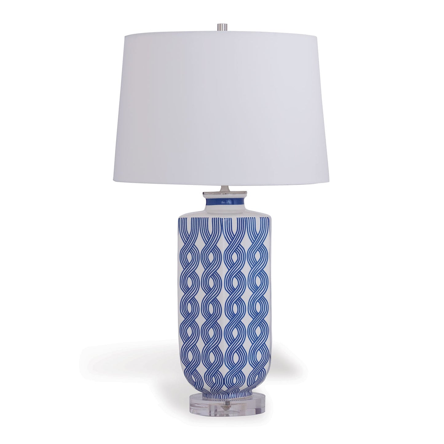 Port 68 Evelyn Blue Table Lamp with White Drum Hardback Shade