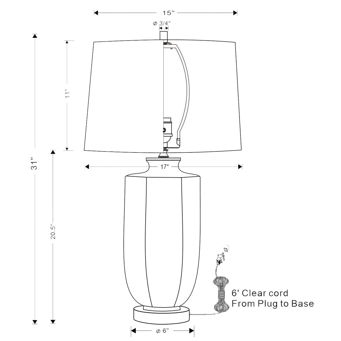 Port 68 Evelyn Blue Table Lamp with White Drum Hardback Shade