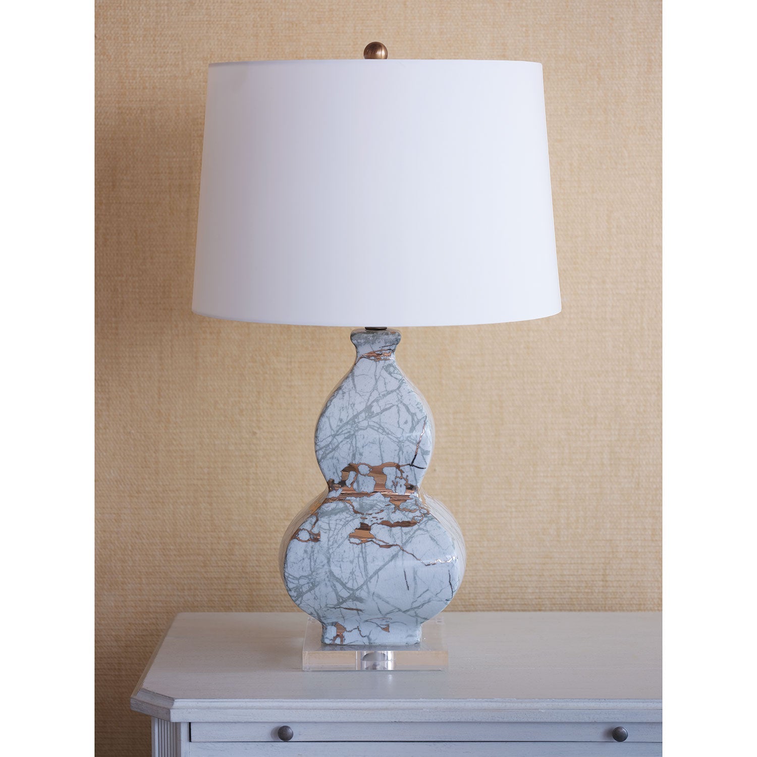 Port 68 Giovanni Natural Marble Table Lamp with Ivory Round Drum Hardback Shade