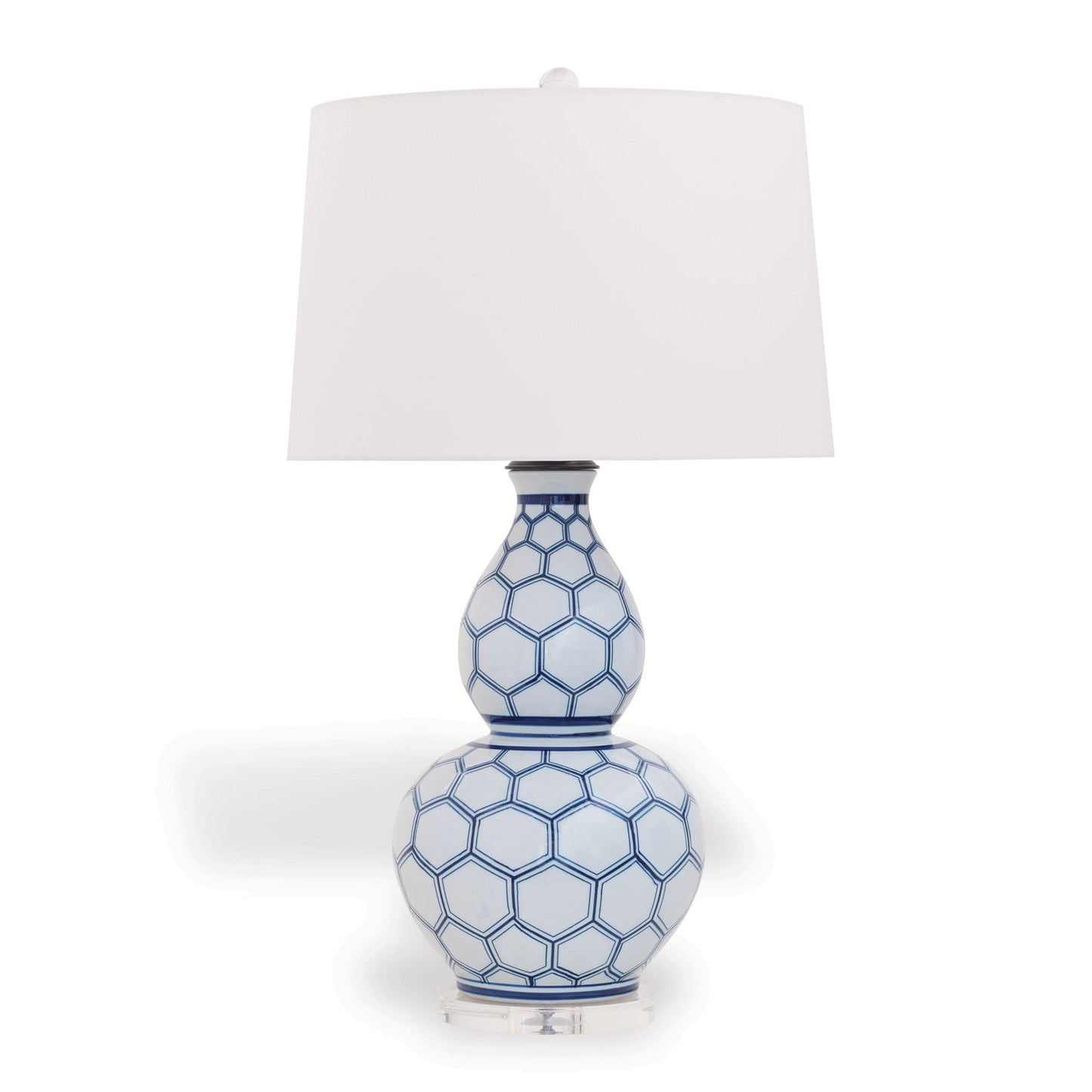 Port 68 Kenilworth Blue Table Lamp with White Round Hardback Shade