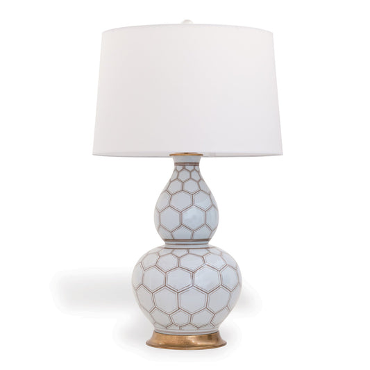 Port 68 Kenilworth Brown Table Lamp with White Round Hardback Shade