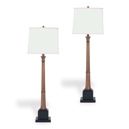 Port 68 Kensington Aged Brass Buffet Set of 2 Antique Candlestick Table Lamp with Rectangle Softback Shade