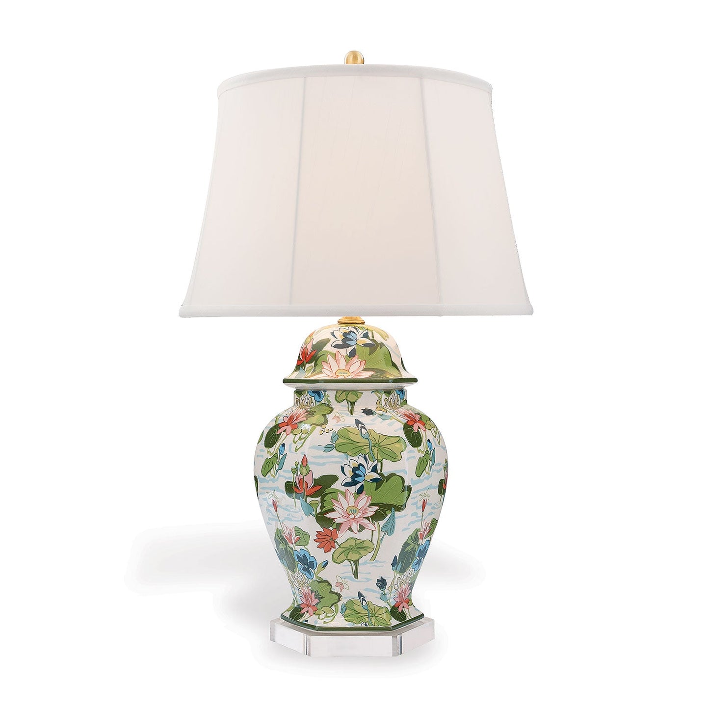 Port 68 Lake Agawam Floral Table Lamp with White Empire Softback Shade