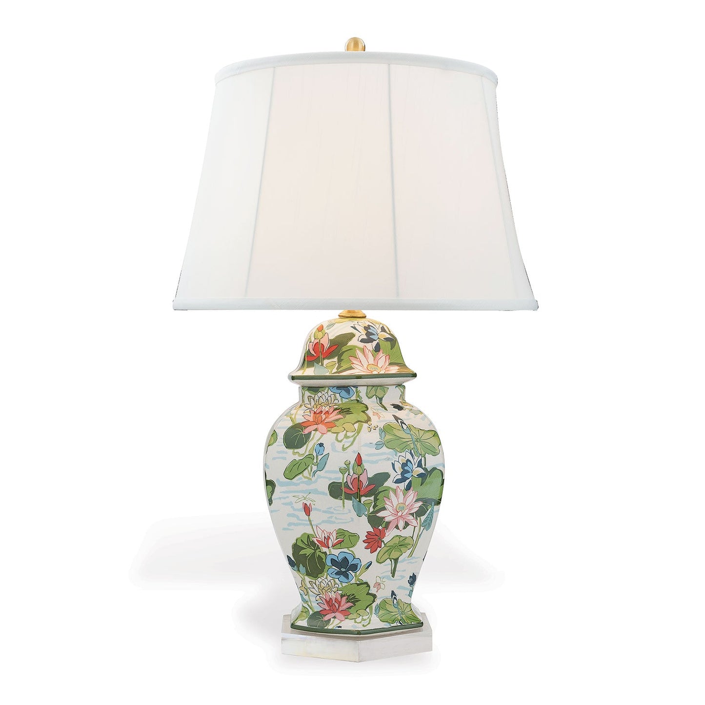 Port 68 Lake Agawam Floral Table Lamp with White Empire Softback Shade